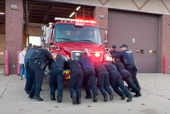 Wyoming fire welcomes new fire truck by giving it a little push - WKTV ...